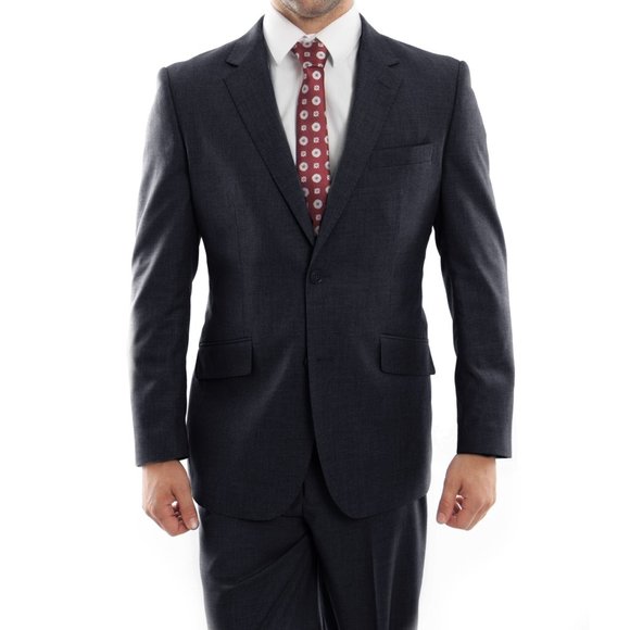 Mens 2-Piece 100% Wool Suit, Navy - Picture 1 of 4